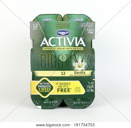 Spencer Wisconsin April 15 2017 Box of Activia Probiotic Yogurt Activia was first introduced in France in 1986