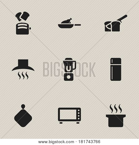 Set Of 9 Editable Meal Icons. Includes Symbols Such As Bakery, Oven, Refrigerator And More. Can Be Used For Web, Mobile, UI And Infographic Design.