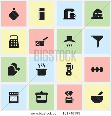 Set Of 16 Editable Cook Icons. Includes Symbols Such As Soup, Refrigerator, Shredder And More. Can Be Used For Web, Mobile, UI And Infographic Design.