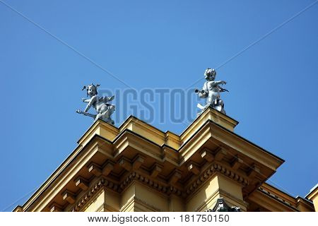ZAGREB, CROATIA - JUNE 06: Heruvim sculpture on the roof of National Theater in Zagreb, Croatia on June 06, 2011.