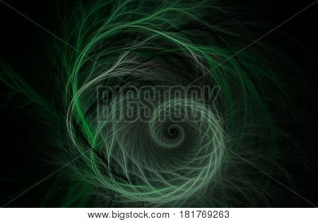 An abstract computer generated modern fractal design on dark background. Spiral floral ornament