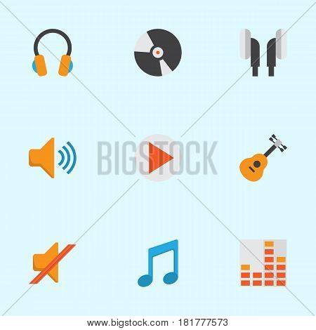 Multimedia Flat Icons Set. Collection Of Acoustic, Quiet, Controlling And Other Elements. Also Includes Symbols Such As Disk, Quiet, Controlling.