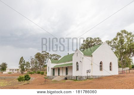 DE RUST SOUTH AFRICA - MARCH 23 2017: The old hall of the Dutch Reformed Church in De Rust a village in the Western Cape Province of South Africa