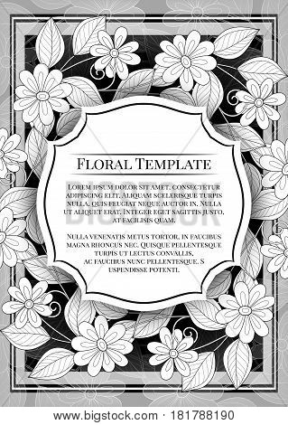 Vector  Mohochrome Floral Template With Place For Text
