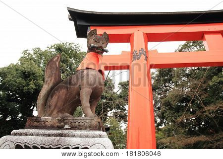 Guardian Fox Of Fushimi Inari Taisha In Kyoto, Japan