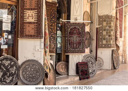 ISRAEL JERUSALEM - MAY 15 2014: Bazaar in Old City popular place for tourists in Jerusalem