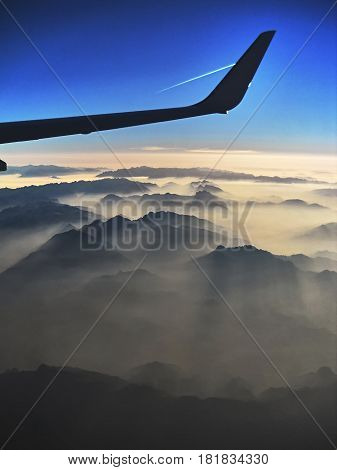 Photos landscape of the French Alps from the plane..