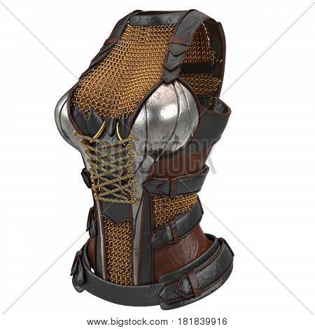 Female armor on the body with chain mails . 3d illustration