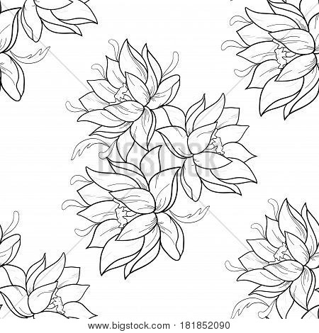 Seamless beautiful pattern of flowers on white background.