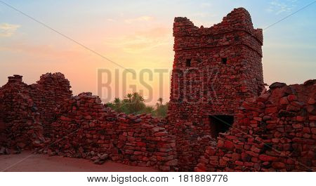 Ruins of Ouadane fortress in Sahara Mauritania