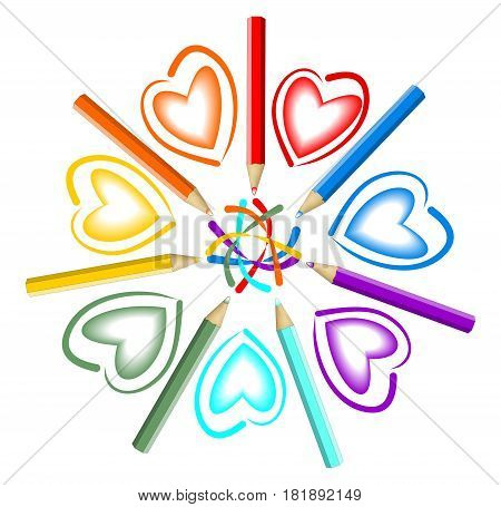 Cheerful star composed of colored pencils and lines