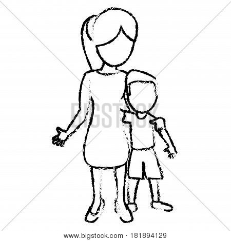 sketch mother and son hugged vector illustration eps 10