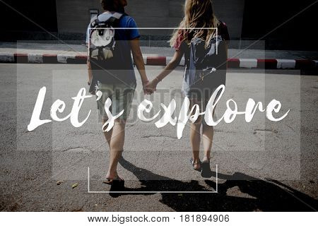Friends Travel Backpacker Journey with Quote Graphic