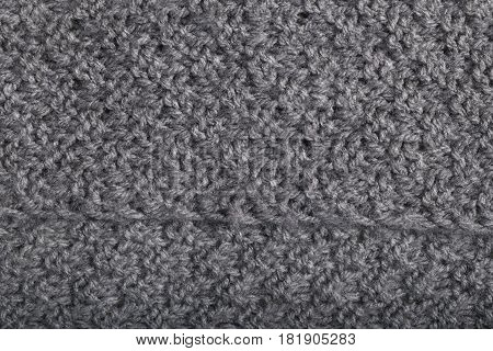 Perspective View Of Knitted Gray Wool Fabric, Textile Background.