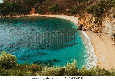 The beach in Budva Mogren. Beaches of Montenegro.
