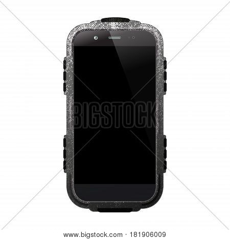 Smartphone protected isolated on white background. Mobile or cell phone with protective case. Vector illustration.