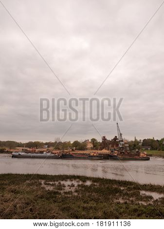 Low Tide Summer Sky Nightfall Grey Clouds Mood And Reds With River Running Through In Wivenhoe Essex