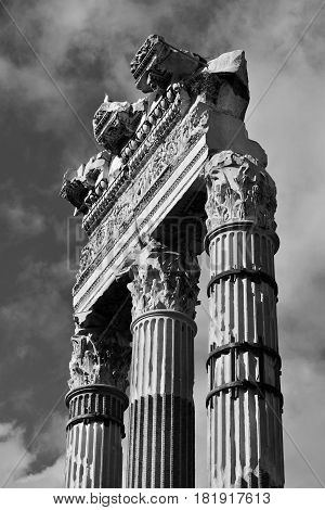 Temple of Venus Genetrix ancient columns from the Forum of Caesar in Rome