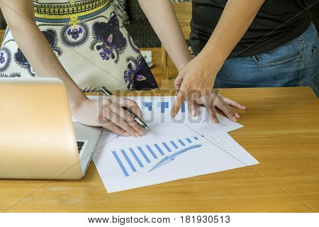 The Above View Of Business Meeting Dicuss Financial Data Vintage Tone