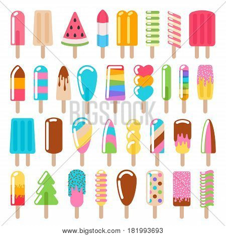 Popsicle ice cream icons set - flat style. Colorful swets vector illustration.