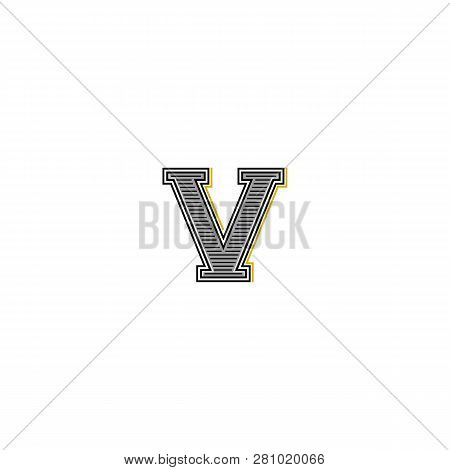 Old Bold Letter V Logo With Serifs Or Roman Number Five On White Background