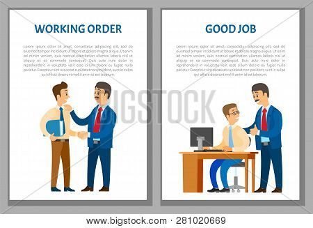 Working Order, Good Job, Boss Giving Instructions To Employee, Conversation Between Colleagues. Lead