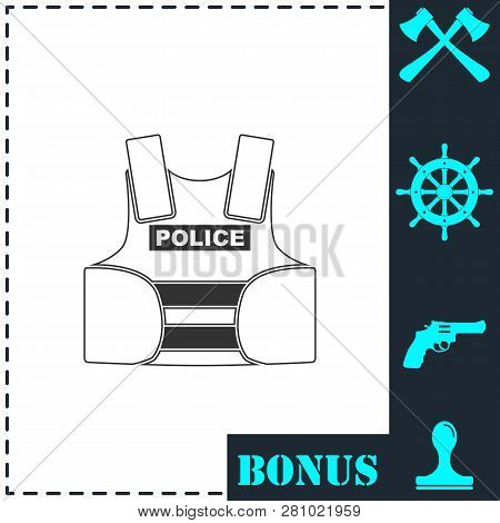 Police Flak Jacket Or Bulletproof Vest Icon Flat. Simple Vector Symbol And Bonus Icon