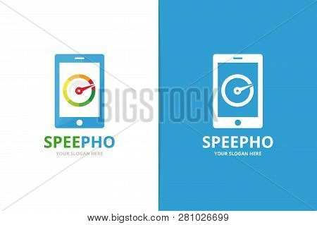 Vector Speedometer And Phone Logo Combination. Tachometer And Mobile Symbol Or Icon. Unique Speedo A