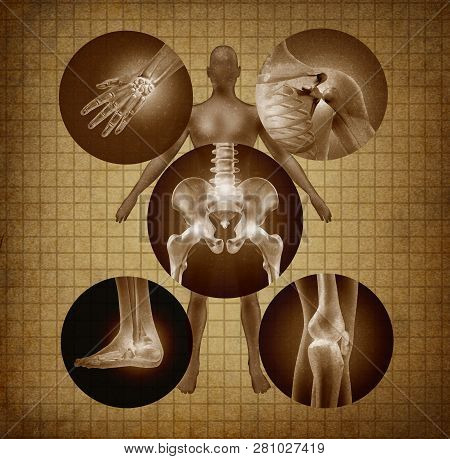Human Painful Joints And Anatomy Concept As Body Pain And Injury Or Arthritis Illness Symbol For Hea