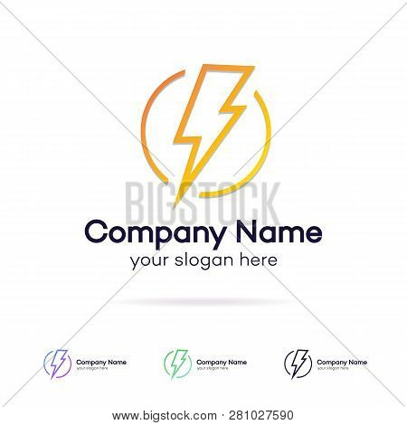 Energy Vector Logotype For Charged Car Station, Electric Power Icon, Lightning Bolt, Wireless Chargi