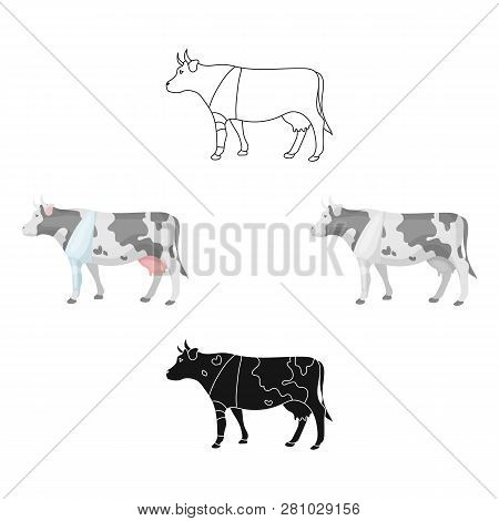 Sick Cow With Bandage On A Leg Icon In Cartoon Style Isolated On White Background. Veterinary Clinic