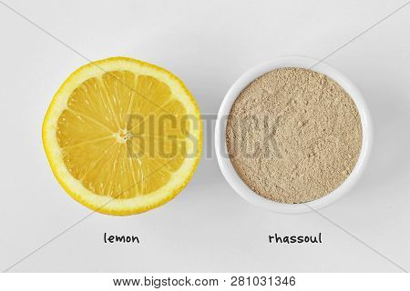 Homemade Face Mask Made Out Of Lemon And Moroccan Rhassoul (ghassoul) Clay
