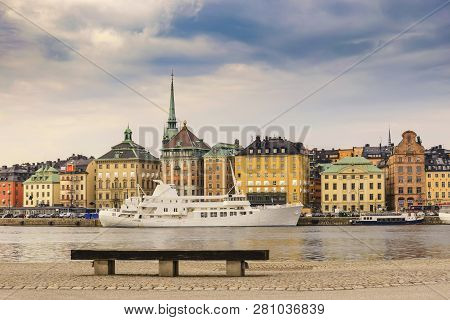 Stockholm Sweden, City Skyline At Gamla Stan And Slussen