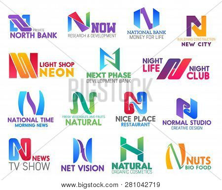 Corporate Identity Letter N Business Icons. Banking And Science, Finance, Building And Light, Entert