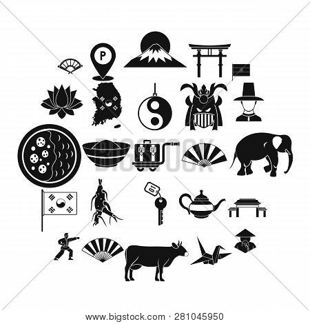 Asian Things Icons Set. Simple Set Of 25 Asian Things Vector Icons For Web Isolated On White Backgro
