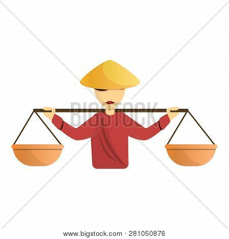 China Carry Basket Balance Icon. Cartoon Of China Carry Basket Balance Vector Icon For Web Design Is