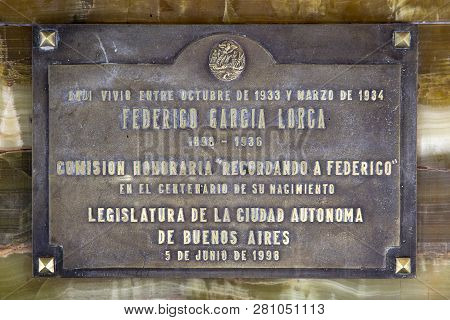Buenos Aires, Argentina - January 19, 2018: Detail From House In Buenos Aires Where Federico Garcia 