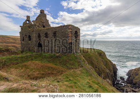 Dunskey Castle Perched On A Cliff Overlooking The Sea Near Portpatrick, Scotland, United Kindom Unde