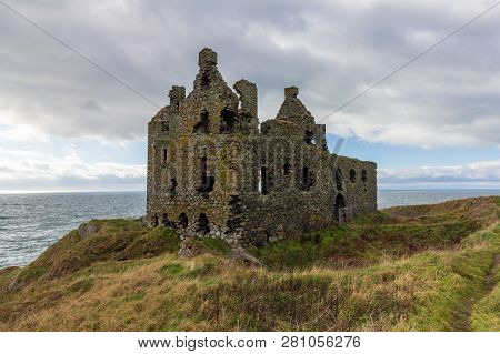 Dunskey Castle Perched On A Cliff Overlooking The Sea Near Portpatrick, Scotland, United Kindom Unde