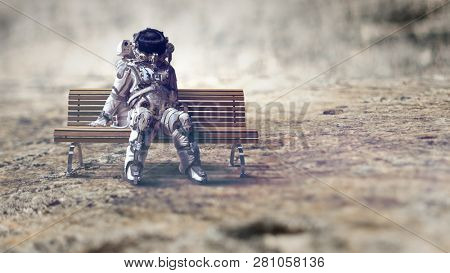 Rocketman on bench. Mixed media