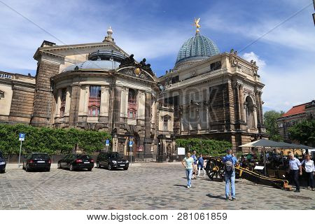 Dresden, Germany - May 10, 2018: People Visit Altstadt (old Town) District Of Dresden, The 12th Bigg