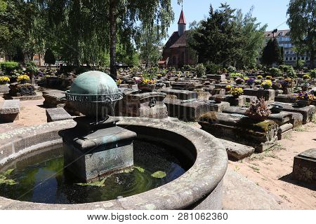 Nuremberg, Germany - May 7, 2018: St. Rochus Cemetery In Nuremberg, Germany. The Cemetery Dates Back