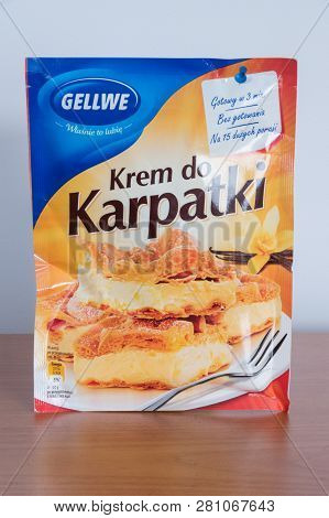 Pruszcz Gdanski, Poland - January 28, 2019: Gellwe Cream For Karpatka Cake.