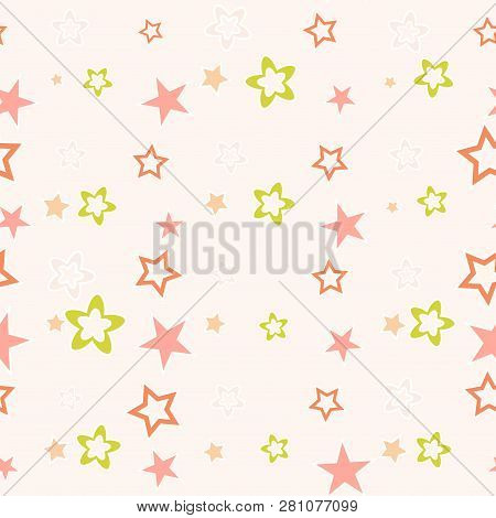 Abstract Star Confetti Seamless Pattern On Pink Background. Vector Illustration.