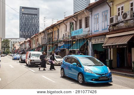 Singapore, Singapore - January 31, 2015: Street With Shops In Little India, Which Is An Ethnic Distr
