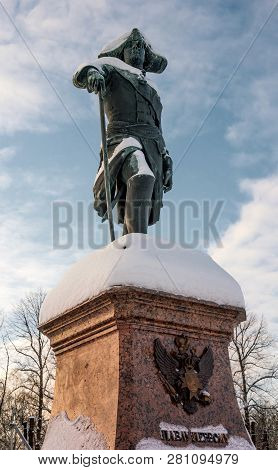 Gatchina, Russia - January 5, 2019: Monument To Russian Emperor Paul I In Front Of The Gatchina Pala