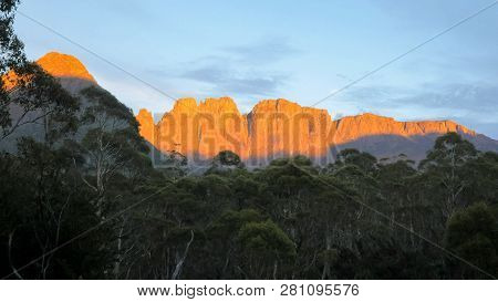 The Acropolis And Mt Geryon As Seen At Sunrise From Windy Ridge Hut In Cradle Mountain Lake St Clair