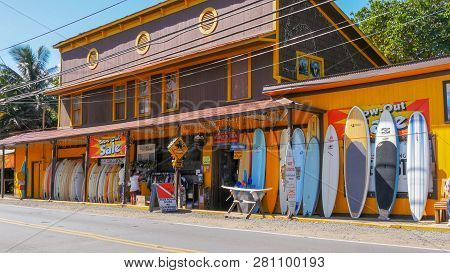 Haleiwa, United States Of America - January 12 2015: Wide Shot Of A Historic Surf Store At Haleiwa O