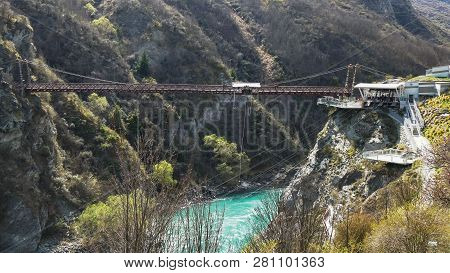 A Long Shot Of The Bungy Jumping At Kawarau Bridge In Queenstown, New Zealand