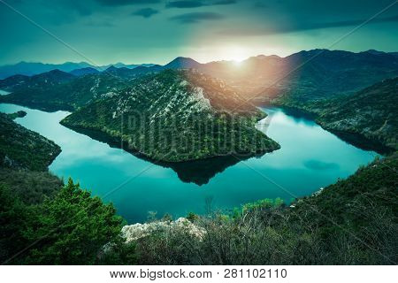 The Hill Called The Green Pyramid And The Bend Of The Rijeka Crnojevica River, Skadar Lake National 